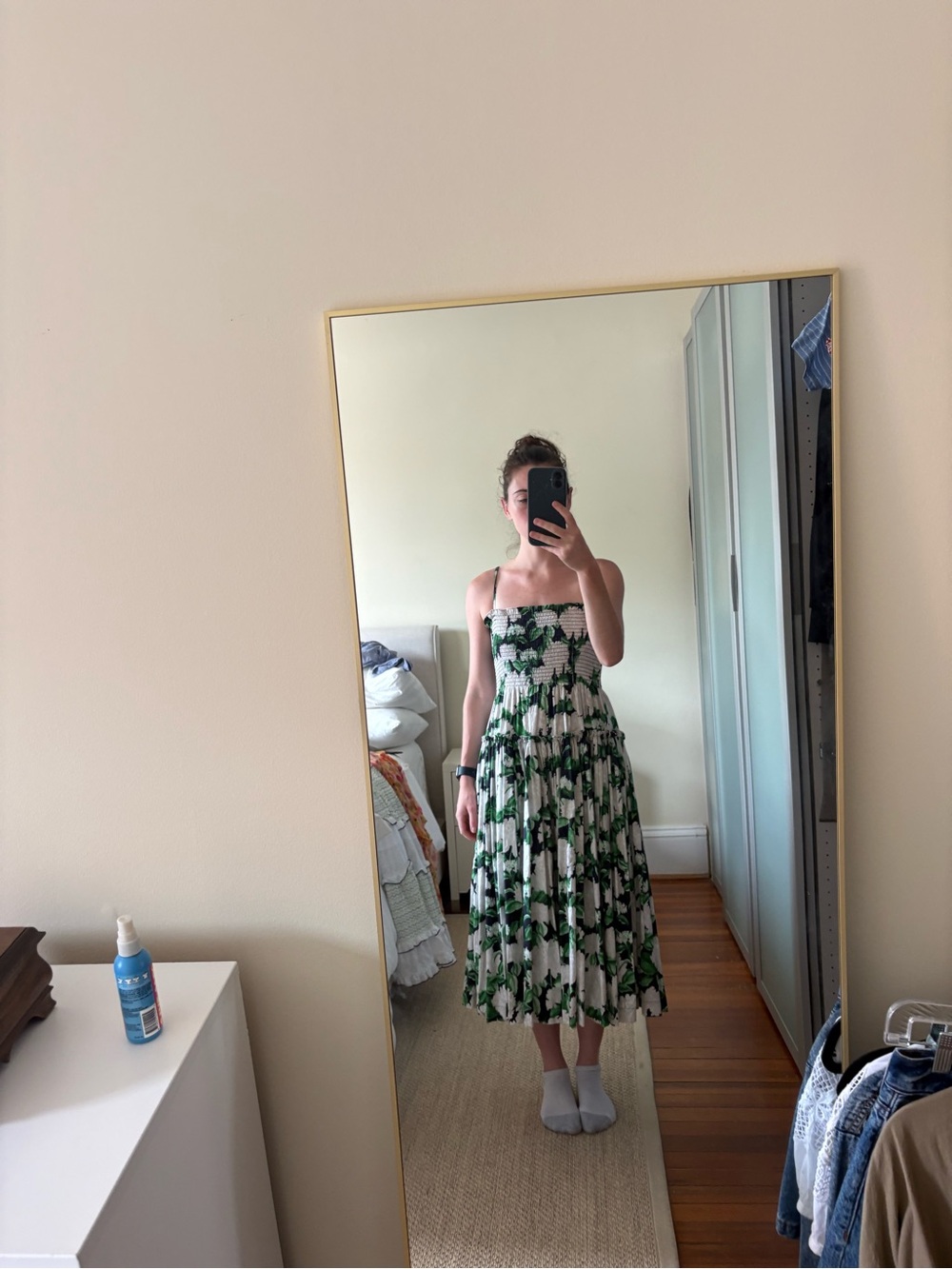 Hill House Cream Midi Dress with Green Floral Print - Picture 3 of 6
